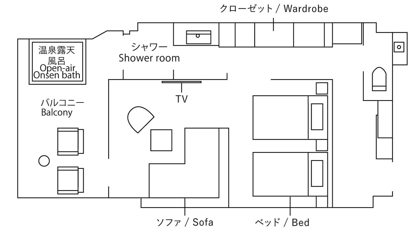 客室棟 東 露天風呂付 デラックスルーム (洋タイプ・和タイプ) 間取り